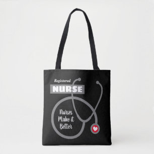 Svart sjuksköterska i tote bags tygkasse