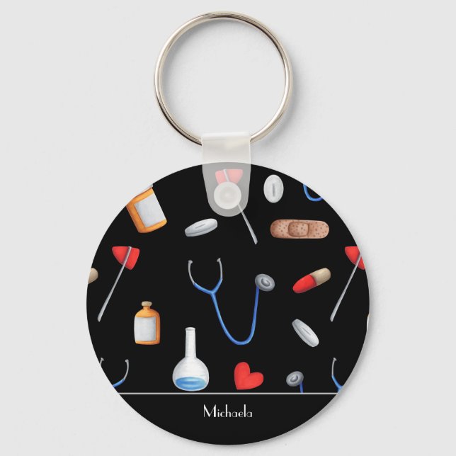 Svart sjuksköterska medicinsk  nyckelring (Framsida)