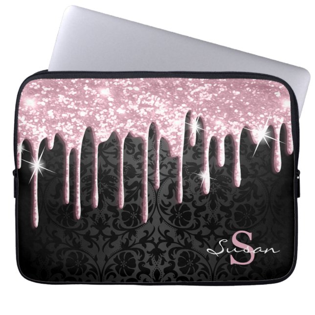 Svart skaka och Rosa Glitter-dropp Laptop Fodral (Framsidan)