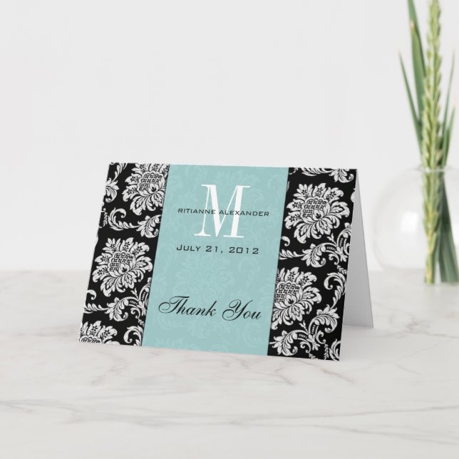 Svart skaka Tiffany Monogram Bröllop Tack Kort (Framsida)