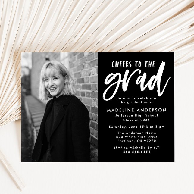 Svart | Skål på Studentfesten Grad-skript Inbjudningar (Skapare uppladdad)