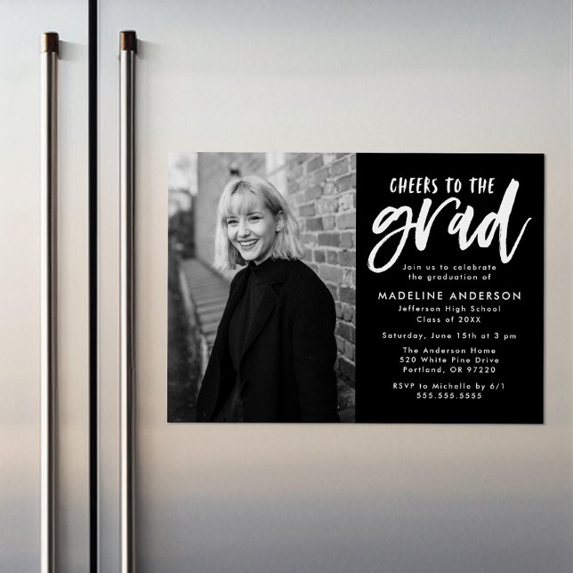 Svart | Skål på Studentfesten Grad-skript Magnetisk Inbjudningskort (Skapare uppladdad)