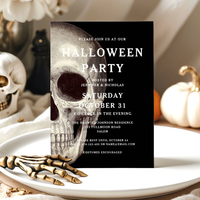 Svart skal-Vuxen-Halloween-inbjudan Inbjudningar (Scary Dead Skull Halloween Invitation)