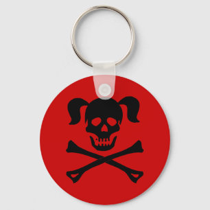 Svart skalle och Crossbones med Pigtails Nyckelring