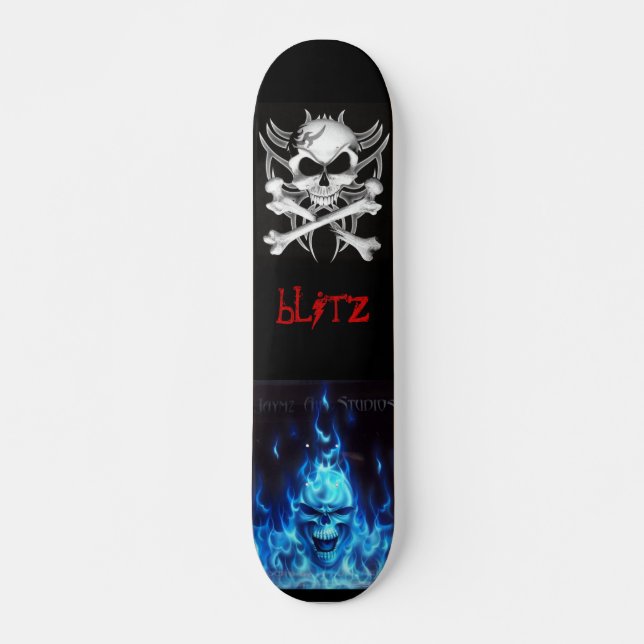 svart skalleben, BlueFireSkullSign, blitz Old School Skateboard Bräda 21,6 Cm (Framsida)