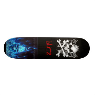 svart skalleben, BlueFireSkullSign, blitz Old School Skateboard Bräda 21,6 Cm