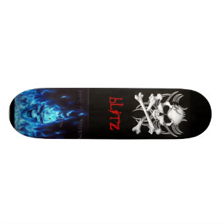 svart skalleben, BlueFireSkullSign, blitz Old School Skateboard Bräda 21,6 Cm