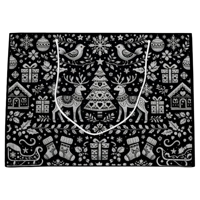 SVART SKANDINAVISKT MÖNSTER JULKLAPP PÅSE (Framsidan)