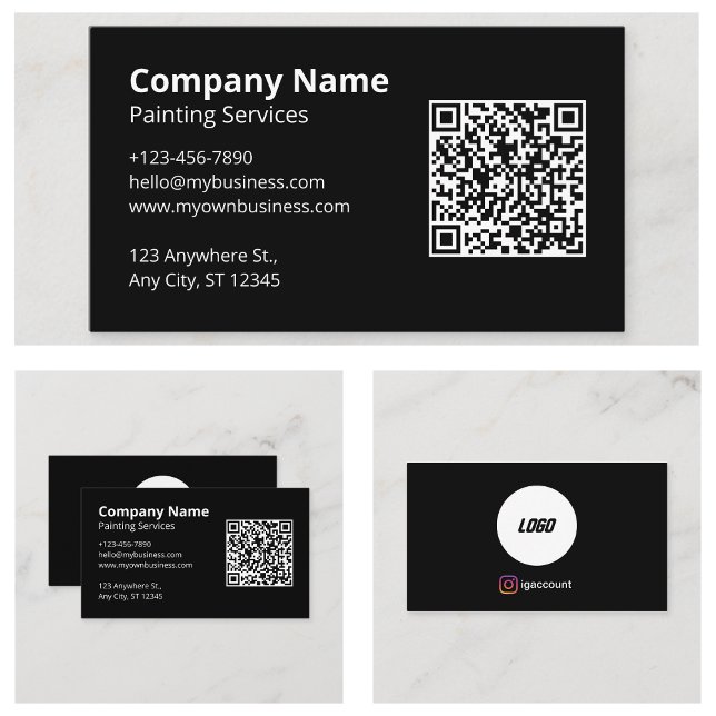 Svart Skannbar QR-kod Målaraffärskort Visitkort (Black Scannable QR Code Painter Business Cards
)