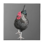 Svart skärande Cockerel nr 3 Kakelplatta<br><div class="desc">Den här keramiska plattan har mitt foto på en fantastisk skärande cockerel, som är beroende av en vacker, svartvit plumage, och röd krona. Jag snubblade över denna vackra varelse i ställe av en motorvägstjänst i station-parkeringen. Det fanns flera andra cockereler runt omkring det, uppenbarligen ganska hemma i deras olämpliga omgivning....</div>