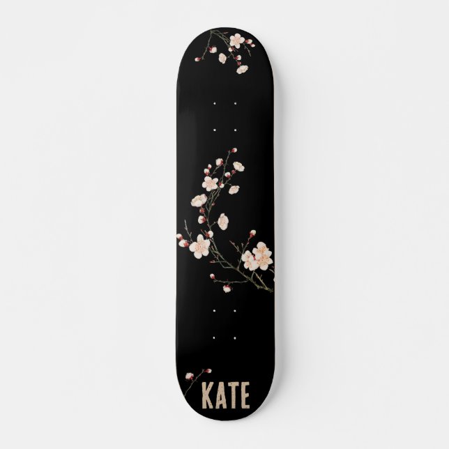 Svart skateboard för Cherry Blommar Blommigt (Framsida)