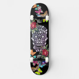 SVART SKATEBOARD SKULL FLOWERS AND BUTTERFLIES
