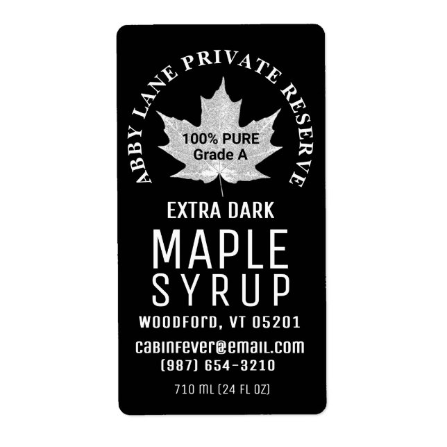 Svart skeppningsetikett Maple Syrup White Löv Stor Fraktsedel (Framsidan)