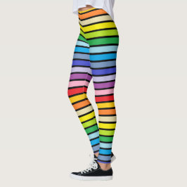 Svart skisserade mer bred Spectrumregnbågerandar Leggings