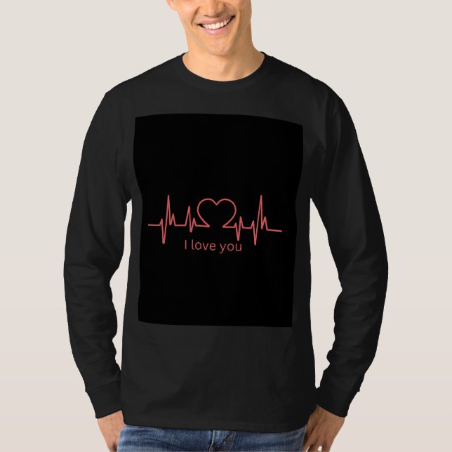 Svart skjorta med lång ärm och 'jag älskar dig'-de t shirt (Framsida)