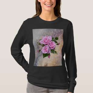 Svart skjorta med rosor i långa ärmar t shirt