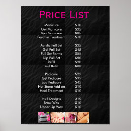 Svart skönhet Nail Salon Pris List Menu Poster