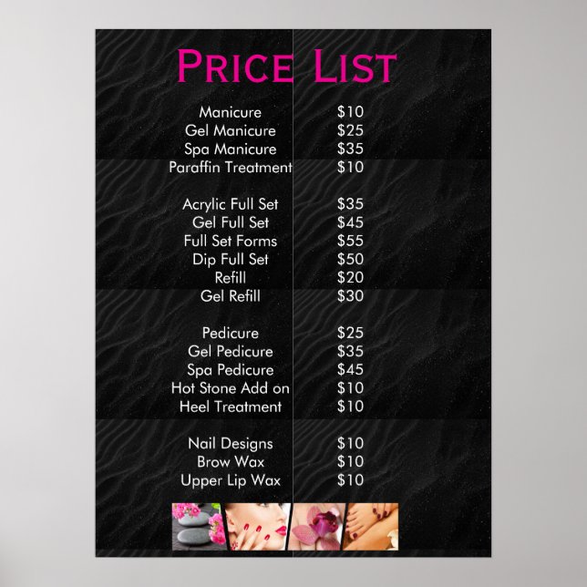 Svart skönhet Nail Salon Pris List Menu Poster (Framsidan)