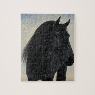 Svart skönhet - svart Friesianhästporträtt Pussel