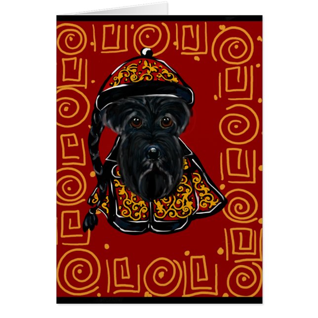 Svart skotsk terrier - Hundens år Hälsningskort (Framsidan)