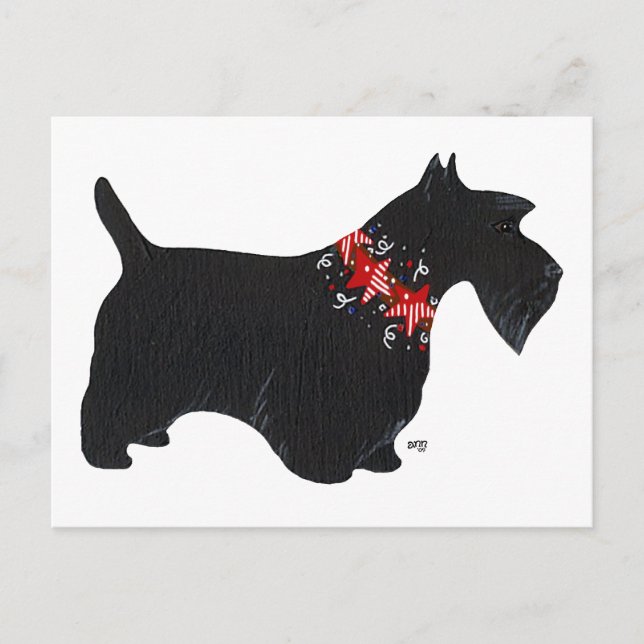 Svart skotsk terrier semesterhalsband helg vykort (Framsida)