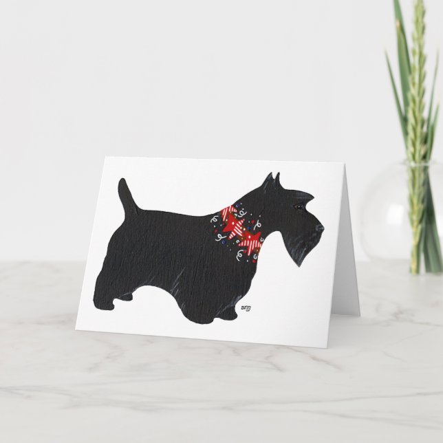 Svart skotsk terrier semesterhalsband helgkort (Framsida)