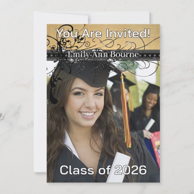 Svart skraj elegant Virvla runt-Ändring till Inbjudningar (Framsida)