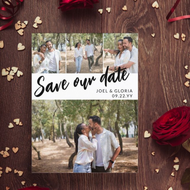 Svart Skrift 4 Bilder Bröllop Spara Vårt Datum Meddelande Vykort (Skapare uppladdad)