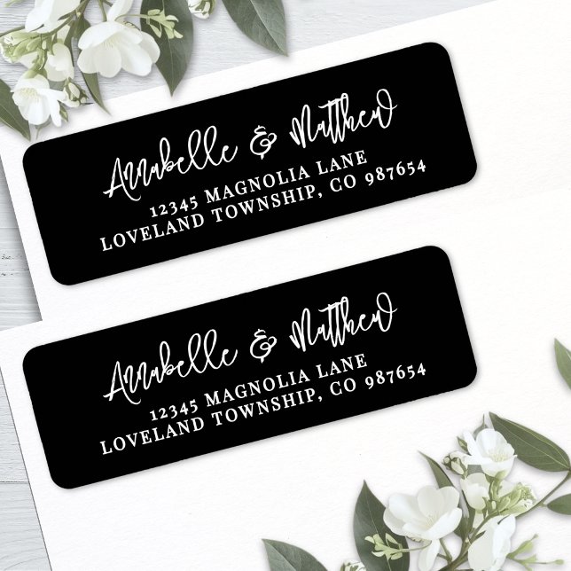 Svart Skrift Enkel Avsändaradress Returadress Etikett (Black Script Simple Return Address Label )