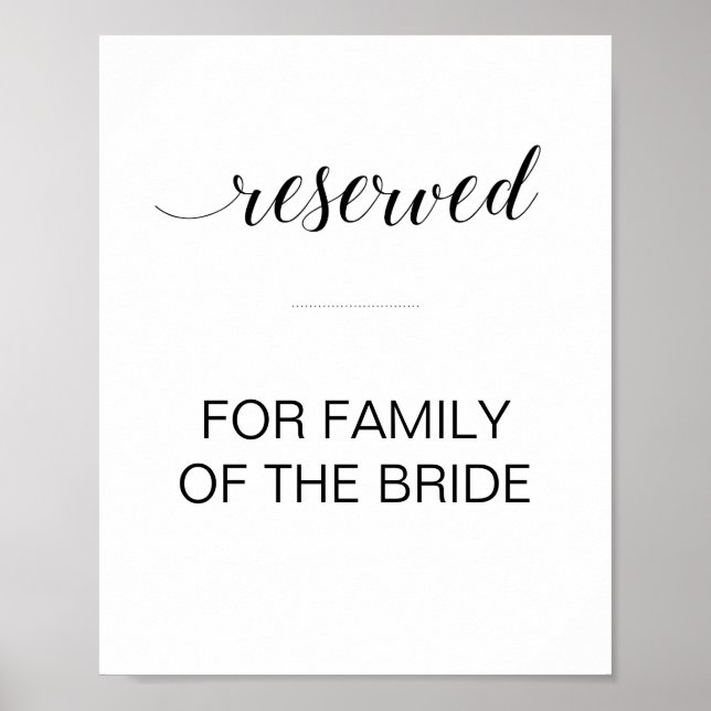 Svart Skrift Reserverad Bord Bröllopsskylt Poster (Framsidan)