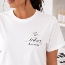 Svart skript Anställds namn Företagets logotyp Ögo