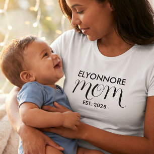 Svart Skript Etablerad Mamma Svart Anpassat Namn T Shirt