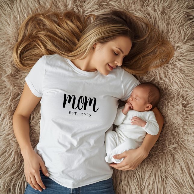 Svart skript Etablerad Mamma T-Shirt (custom mom tshirt with established date for new mom or mothers day christmas gifts ideas)