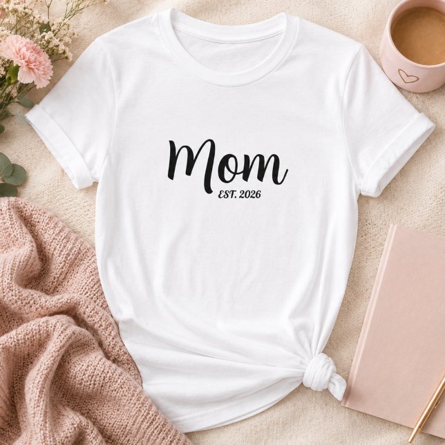 Svart Skript Etablerad Mamma T Shirt (Mom Established Year Simple Script Mother's day T-Shirt mothers day gifts ideas new parents mommy be)