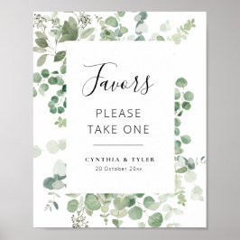 Svart skript, eucalyptus bröllopsfavörer poster