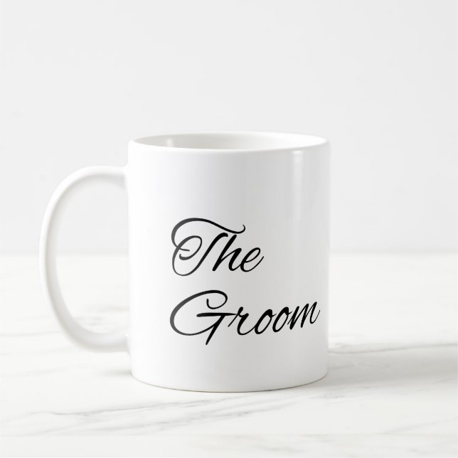 Svart skript i Groom Elegant Writing Bröllop Cof Kaffemugg (Vänster)