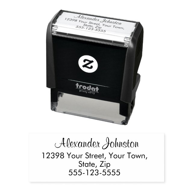 Svart skript returadress varumärkesstil självfärgande stämpel (Black Script Return Address Branding Style Self-inking Stamp)