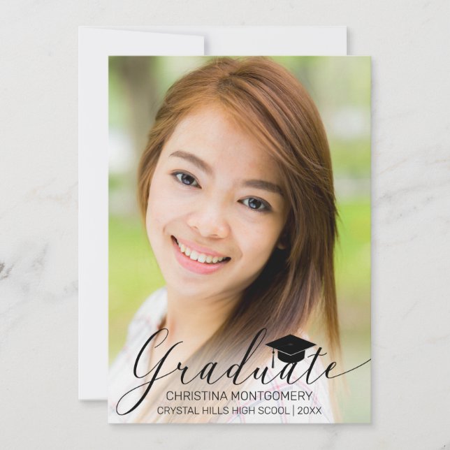 Svart skriptgradfoto för Studenten Elegant Meddelande (Framsida)