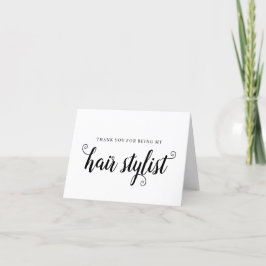Svart skriptkort i Hair Stylist Bröllop Tack Kort