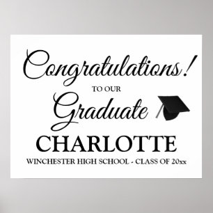 Svart skripttext i anpassningsbarna grattis studen poster