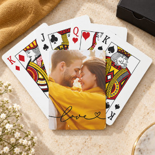 Svart skrivstil Kärlek Foto Hjärtan Anpassad Casinokort