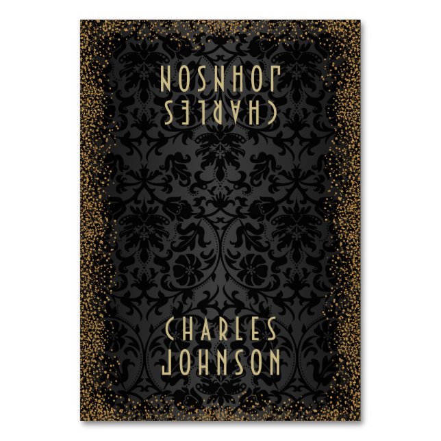 Svart skugga och Guld-konfetti Glitter - kontokort Bordsnummer (Framsidan)