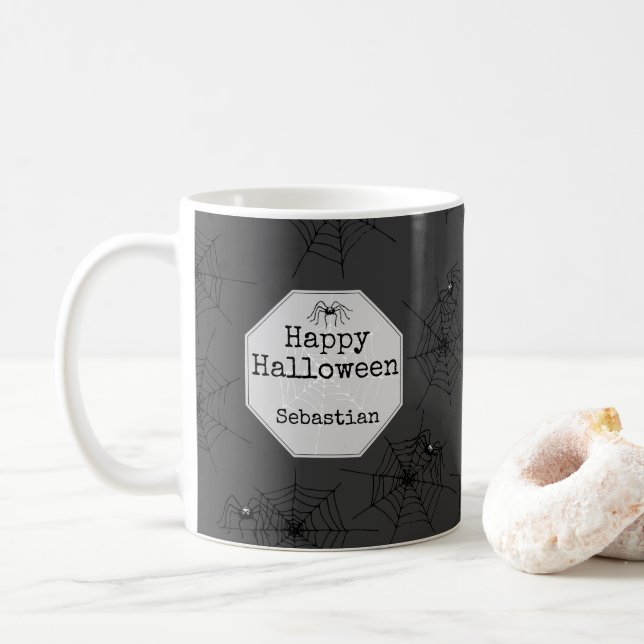 Svart Skumrande Spindel Halloween Mugg (Med munk)
