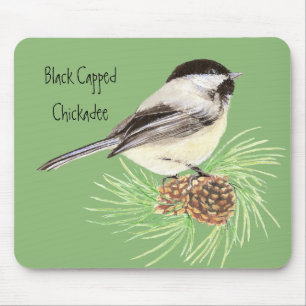 Svart, skyddat chickadee - fågel - natur musmatta