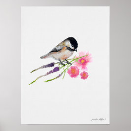 Svart, skyddat, sötat, Chickadee Watercolor Artwor Poster