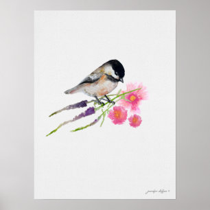 Svart, skyddat, sötat, Chickadee Watercolor Artwor Poster