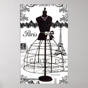 Svart skyltdocka för vitParis mode Poster