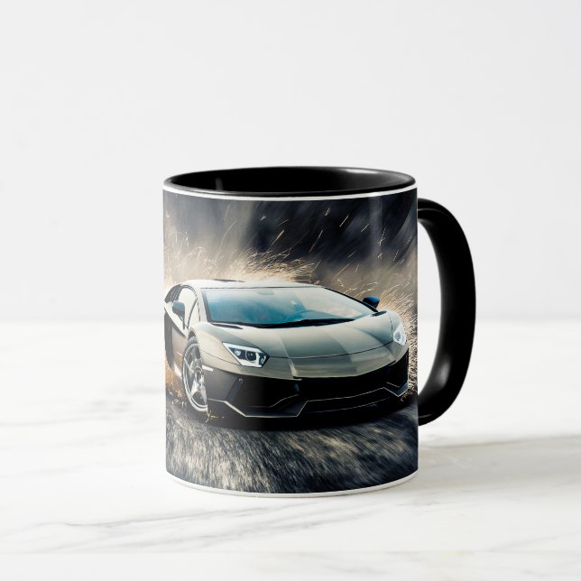 Svart Slank Driftande Sportbil Automobil Mugg (Framsida höger)