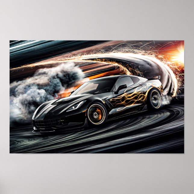 Svart slank tävlingsbil för drift #8 poster (Framsidan)