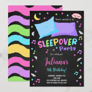 Svart Sleepover Party-inbjudan på födelsedagen Inbjudningar